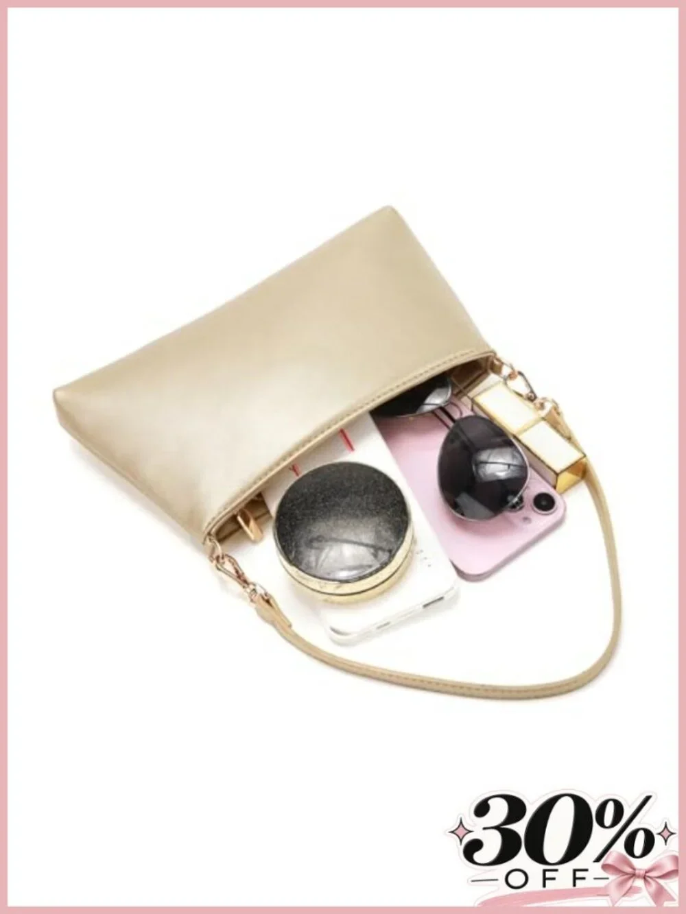 PU Leather Evening Clutch with Chain Strap & Zipper for Wedding Party